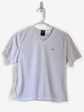 NIKE DRI-FIT AS-NEW Activewear Short Sleeve V-Neck Top White Women's S